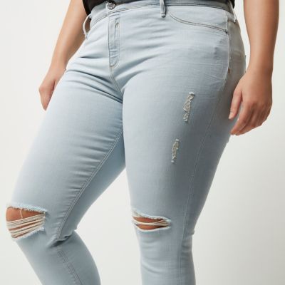 Plus light blue ripped Molly jeggings